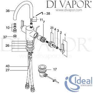 Ideal Standard Silver Basin Mixer Rim Mounted 1 Hole Dual Control Tap Spare Parts - IDL DV 281